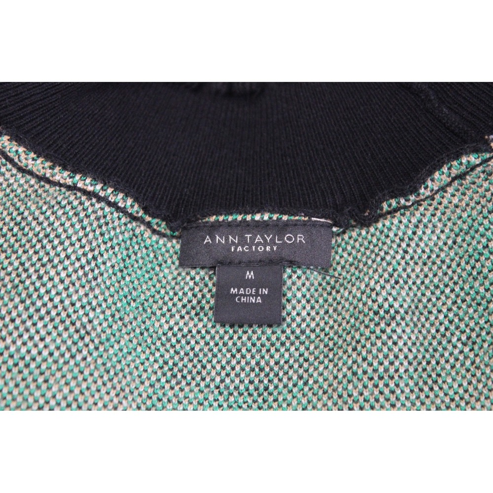 Ann Taylor Factory Retro Multi Check Puff 3/4 Sleeve Mock Neck Sweater Women's M - Picture 8 of 12